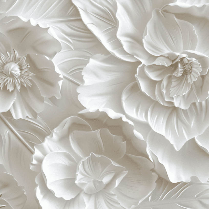 Delicatesse en Blanc : papier peint à motif de fleurs en 3D - Illulart: Papier peint panoramique