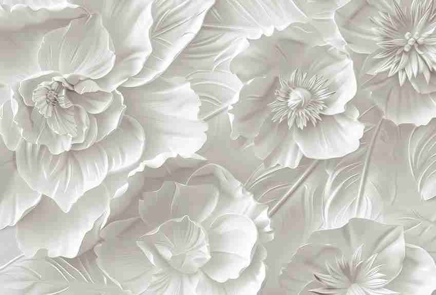Delicatesse en Blanc : papier peint à motif de fleurs en 3D - Illulart: Papier peint panoramique