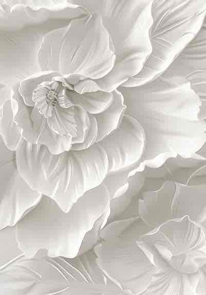 Delicatesse en Blanc : papier peint à motif de fleurs en 3D - Illulart: Papier peint panoramique