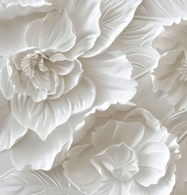 Delicatesse en Blanc : papier peint à motif de fleurs en 3D - Illulart: Papier peint panoramique