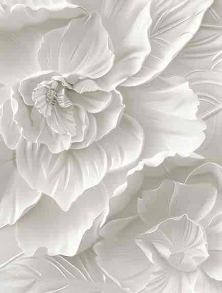 Delicatesse en Blanc : papier peint à motif de fleurs en 3D - Illulart: Papier peint panoramique