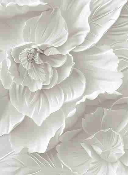 Delicatesse en Blanc : papier peint à motif de fleurs en 3D - Illulart: Papier peint panoramique