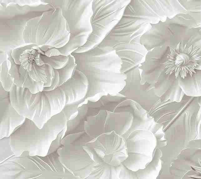 Delicatesse en Blanc : papier peint à motif de fleurs en 3D - Illulart: Papier peint panoramique