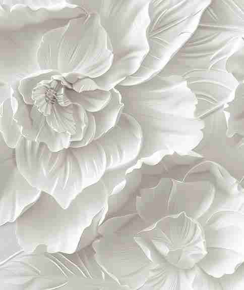 Delicatesse en Blanc : papier peint à motif de fleurs en 3D - Illulart: Papier peint panoramique