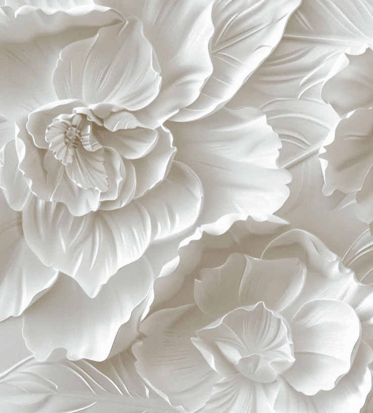 Delicatesse en Blanc : papier peint à motif de fleurs en 3D - Illulart: Papier peint panoramique