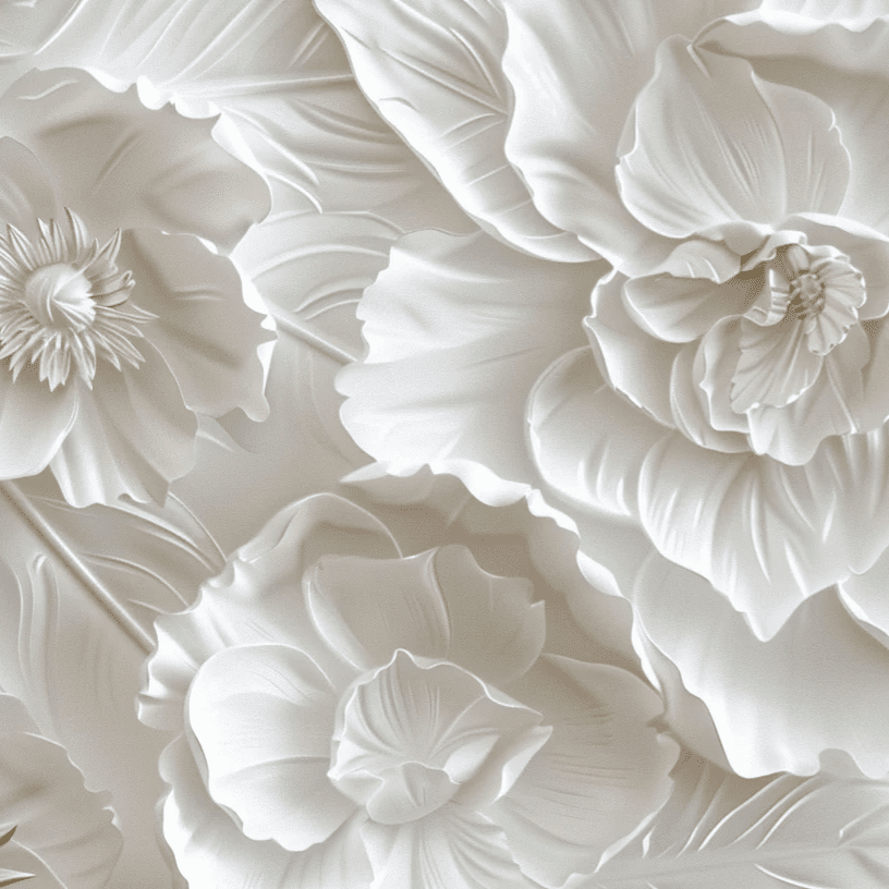 Delicatesse en Blanc : papier peint à motif de fleurs en 3D - Illulart: Papier peint panoramique