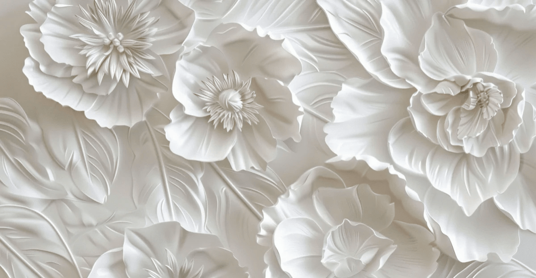 Delicatesse en Blanc : papier peint à motif de fleurs en 3D - Illulart: Papier peint panoramique