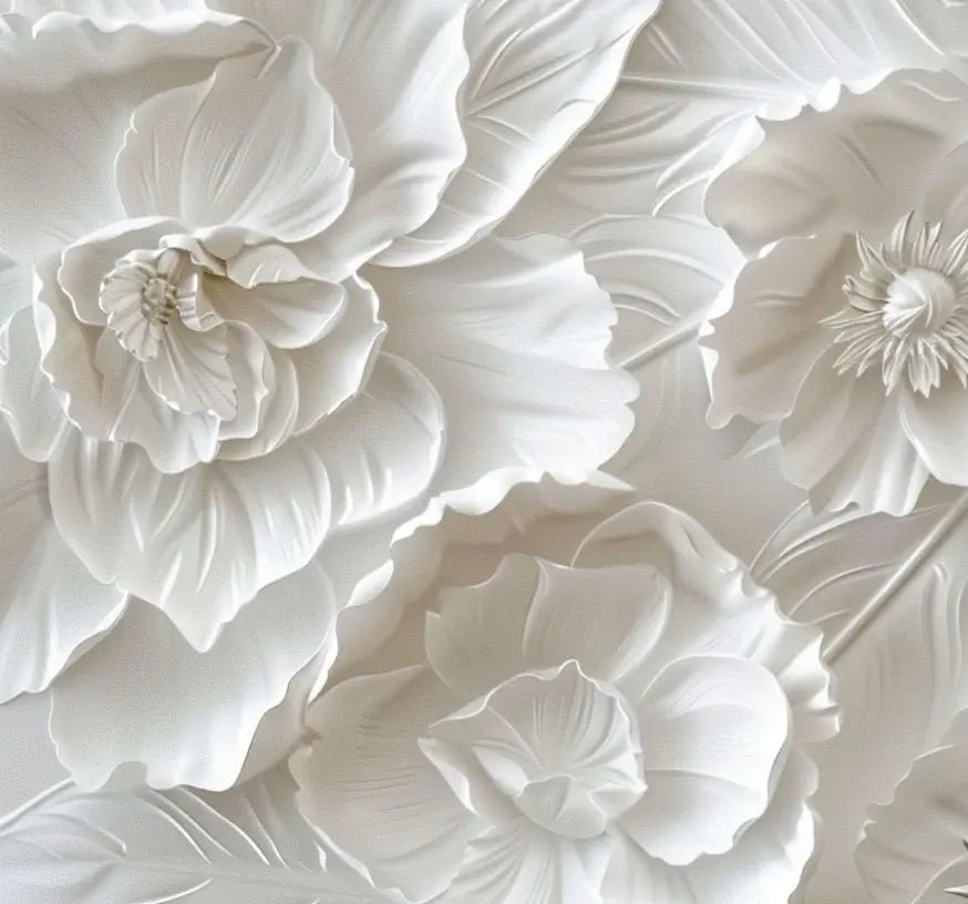 Delicatesse en Blanc : papier peint à motif de fleurs en 3D - Illulart: Papier peint panoramique