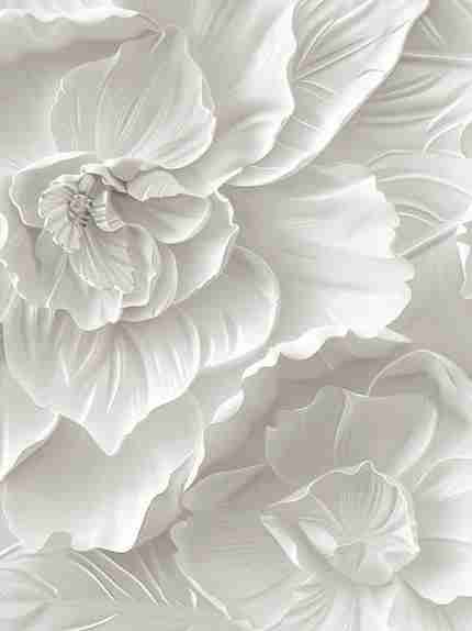 Delicatesse en Blanc : papier peint à motif de fleurs en 3D - Illulart: Papier peint panoramique