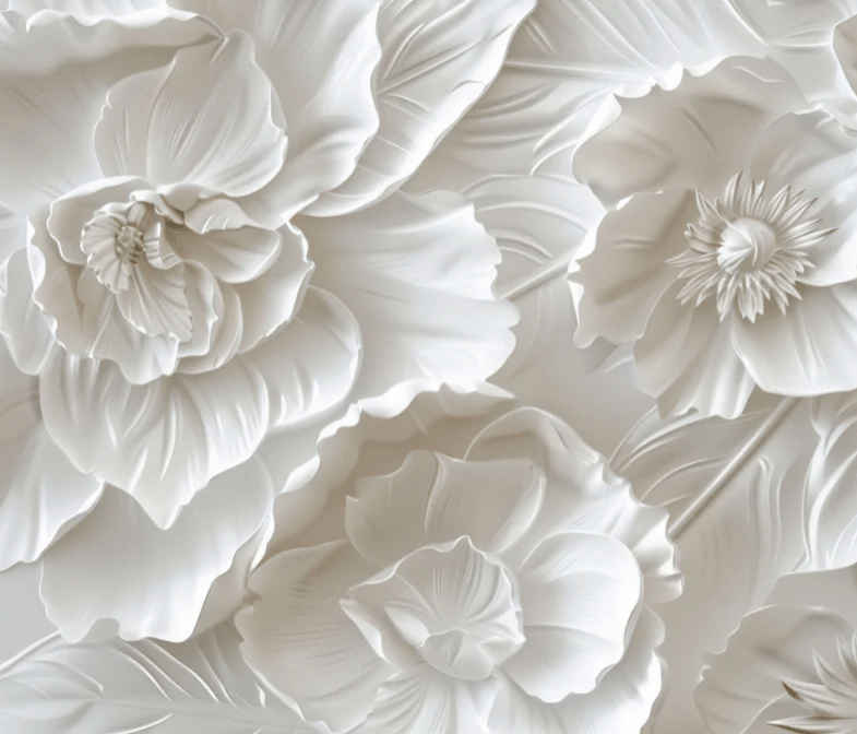 Delicatesse en Blanc : papier peint à motif de fleurs en 3D - Illulart: Papier peint panoramique