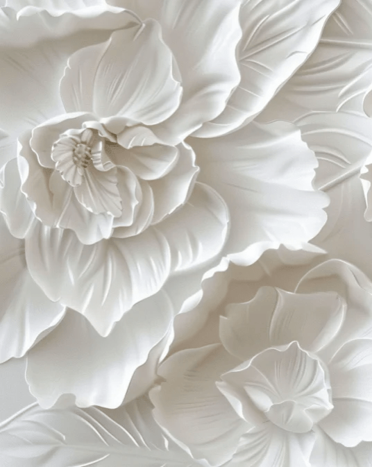 Delicatesse en Blanc : papier peint à motif de fleurs en 3D - Illulart: Papier peint panoramique