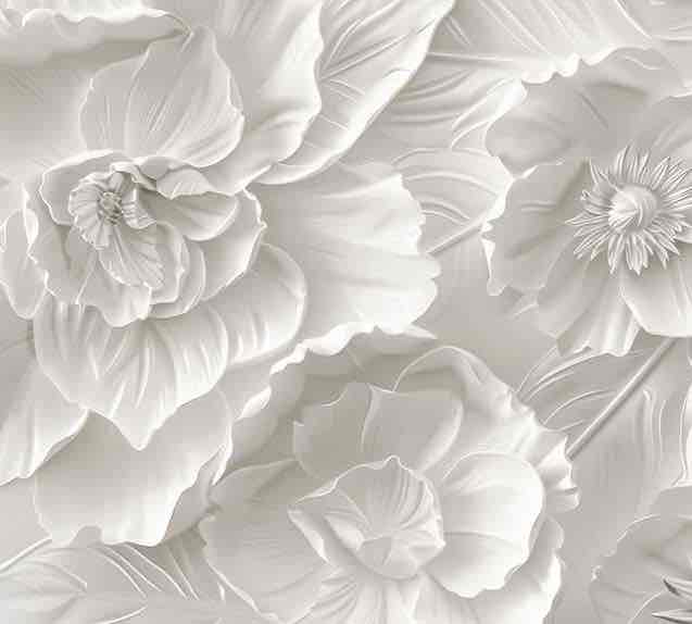 Delicatesse en Blanc : papier peint à motif de fleurs en 3D - Illulart: Papier peint panoramique
