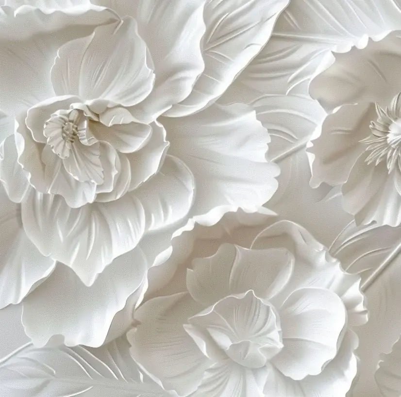 Delicatesse en Blanc : papier peint à motif de fleurs en 3D