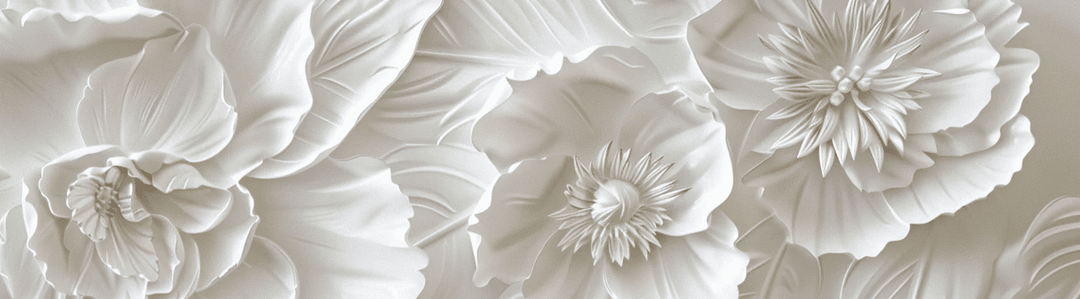Delicatesse en Blanc : papier peint à motif de fleurs en 3D - Illulart: Papier peint panoramique