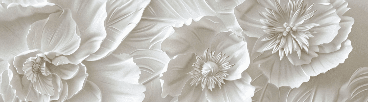 Delicatesse en Blanc : papier peint à motif de fleurs en 3D - Illulart: Papier peint panoramique