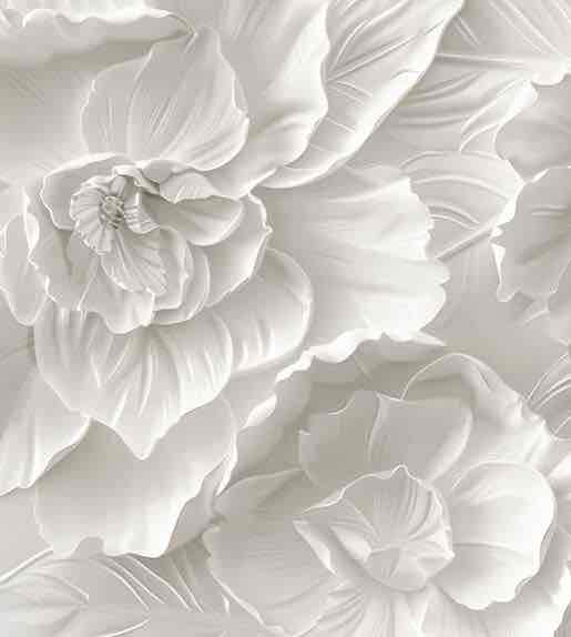 Delicatesse en Blanc : papier peint à motif de fleurs en 3D - Illulart: Papier peint panoramique
