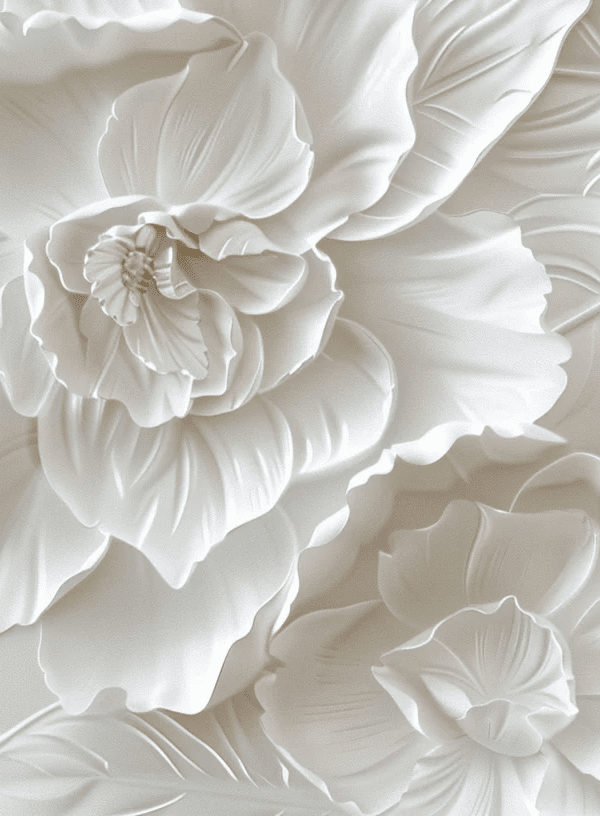 Delicatesse en Blanc : papier peint à motif de fleurs en 3D - Illulart: Papier peint panoramique