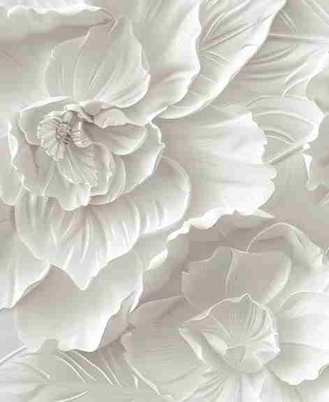 Delicatesse en Blanc : papier peint à motif de fleurs en 3D - Illulart: Papier peint panoramique