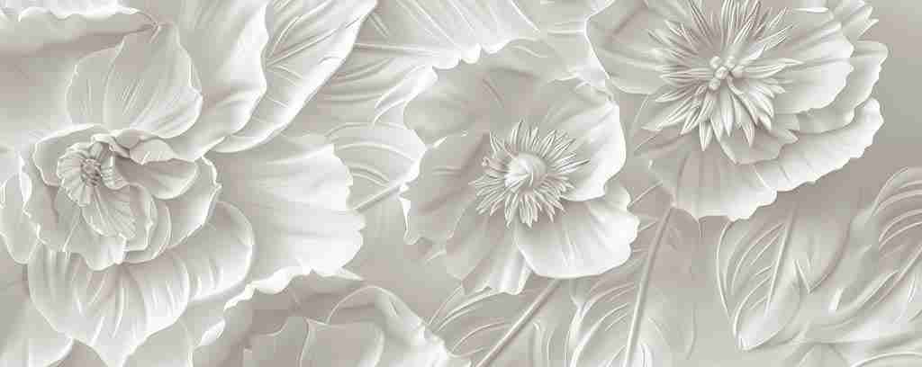 Delicatesse en Blanc : papier peint à motif de fleurs en 3D - Illulart: Papier peint panoramique