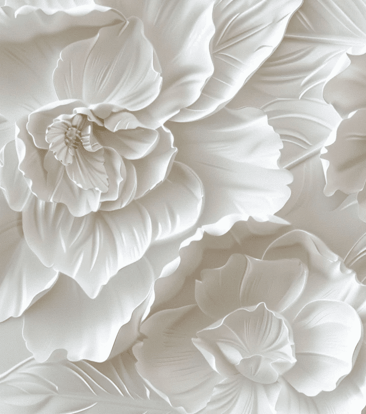 Delicatesse en Blanc : papier peint à motif de fleurs en 3D - Illulart: Papier peint panoramique