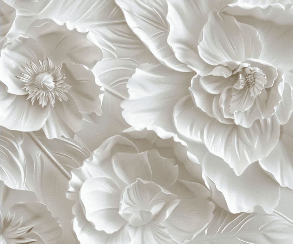 Delicatesse en Blanc : papier peint à motif de fleurs en 3D - Illulart: Papier peint panoramique