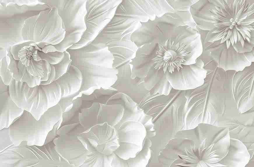 Delicatesse en Blanc : papier peint à motif de fleurs en 3D - Illulart: Papier peint panoramique