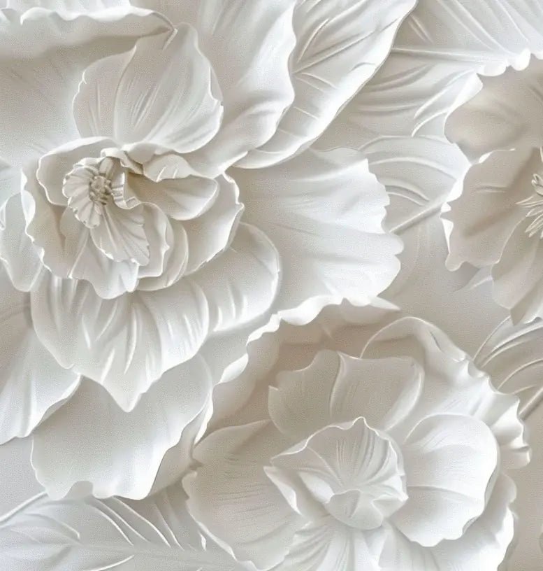 Delicatesse en Blanc : papier peint à motif de fleurs en 3D