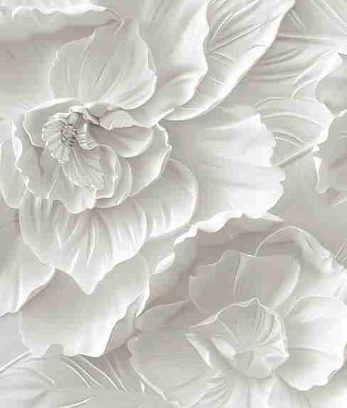 Delicatesse en Blanc : papier peint à motif de fleurs en 3D - Illulart: Papier peint panoramique