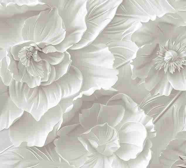 Delicatesse en Blanc : papier peint à motif de fleurs en 3D - Illulart: Papier peint panoramique