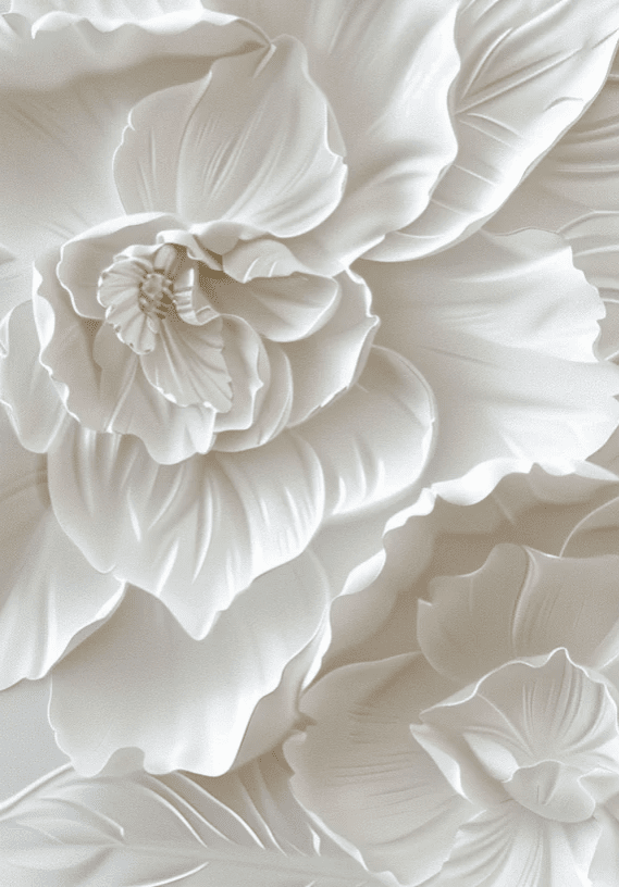 Delicatesse en Blanc : papier peint à motif de fleurs en 3D - Illulart: Papier peint panoramique