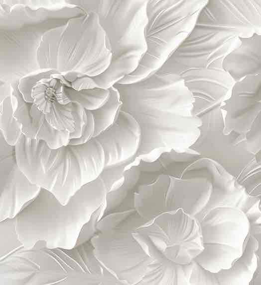 Delicatesse en Blanc : papier peint à motif de fleurs en 3D - Illulart: Papier peint panoramique