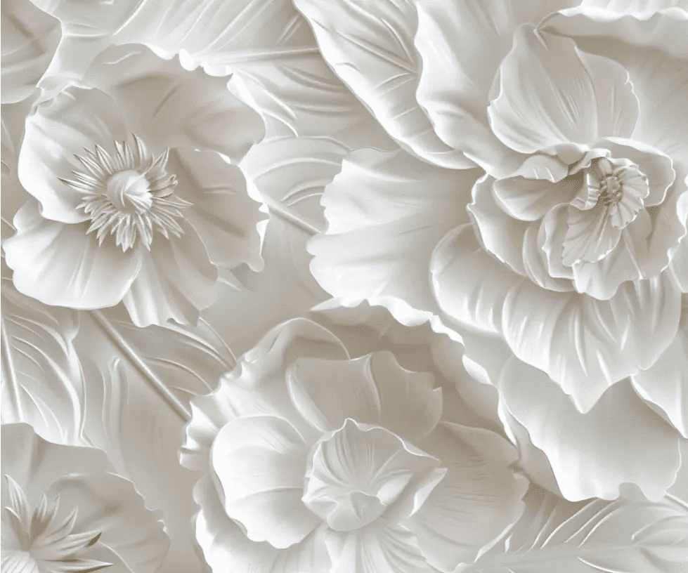 Delicatesse en Blanc : papier peint à motif de fleurs en 3D - Illulart: Papier peint panoramique