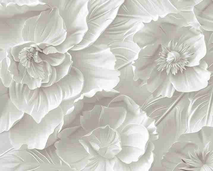 Delicatesse en Blanc : papier peint à motif de fleurs en 3D - Illulart: Papier peint panoramique
