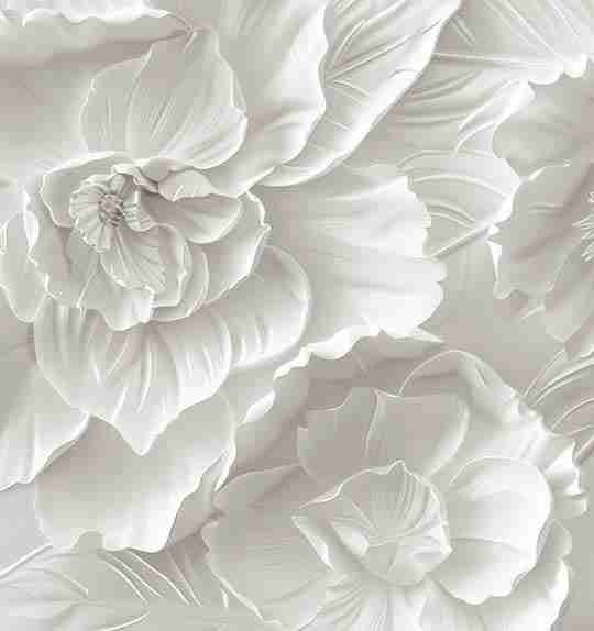 Delicatesse en Blanc : papier peint à motif de fleurs en 3D - Illulart: Papier peint panoramique