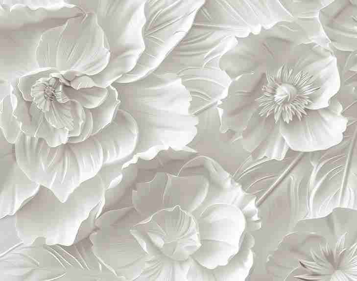 Delicatesse en Blanc : papier peint à motif de fleurs en 3D - Illulart: Papier peint panoramique