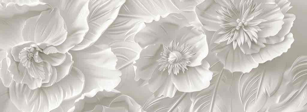 Delicatesse en Blanc : papier peint à motif de fleurs en 3D - Illulart: Papier peint panoramique
