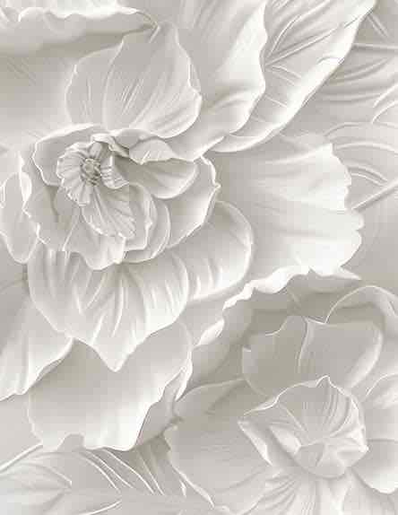 Delicatesse en Blanc : papier peint à motif de fleurs en 3D - Illulart: Papier peint panoramique