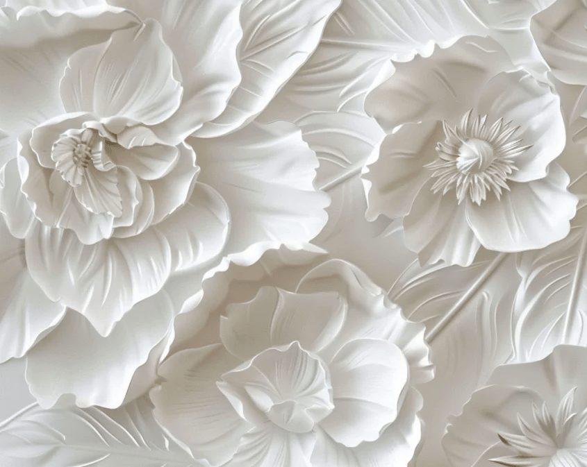 Delicatesse en Blanc : papier peint à motif de fleurs en 3D - Illulart: Papier peint panoramique