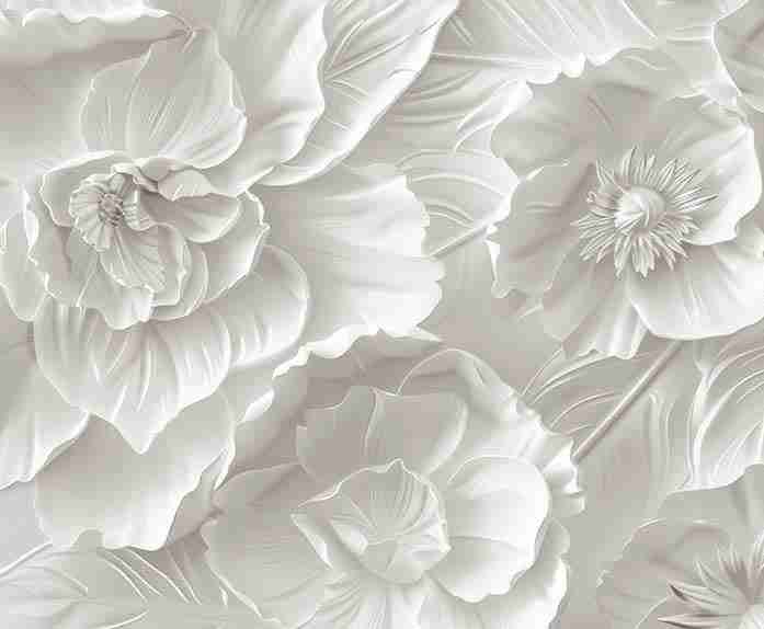 Delicatesse en Blanc : papier peint à motif de fleurs en 3D - Illulart: Papier peint panoramique