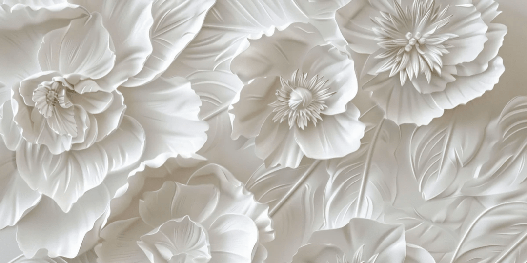 Delicatesse en Blanc : papier peint à motif de fleurs en 3D - Illulart: Papier peint panoramique