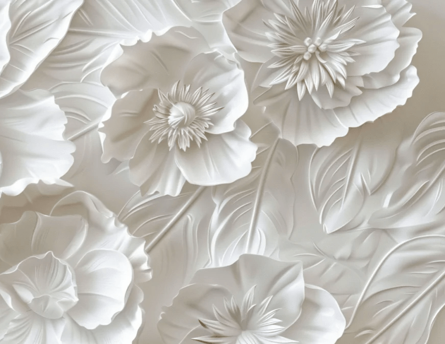 Delicatesse en Blanc : papier peint à motif de fleurs en 3D - Illulart: Papier peint panoramique