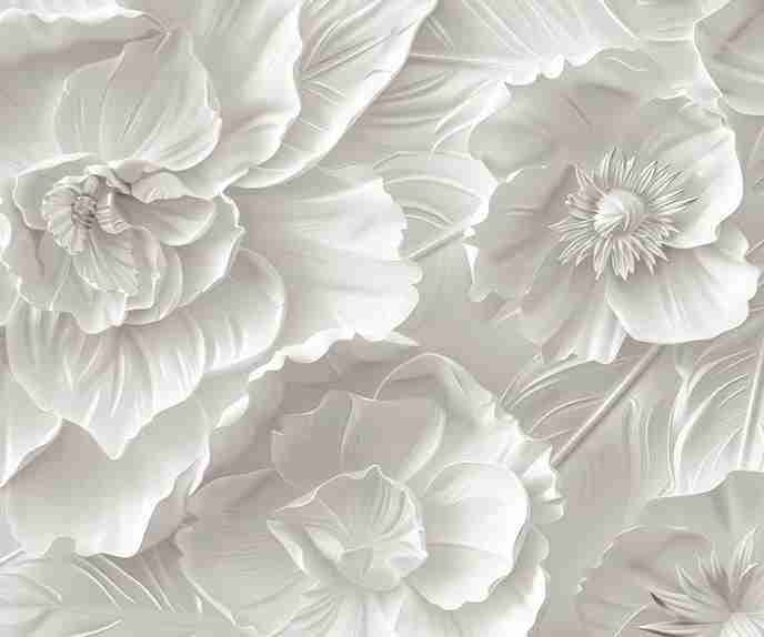 Delicatesse en Blanc : papier peint à motif de fleurs en 3D - Illulart: Papier peint panoramique