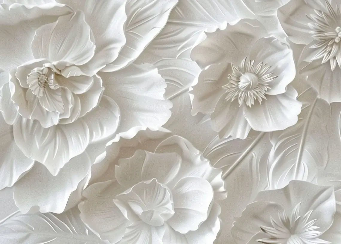 Delicatesse en Blanc : papier peint à motif de fleurs en 3D