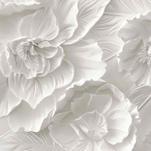 Delicatesse en Blanc : papier peint à motif de fleurs en 3D - Illulart: Papier peint panoramique