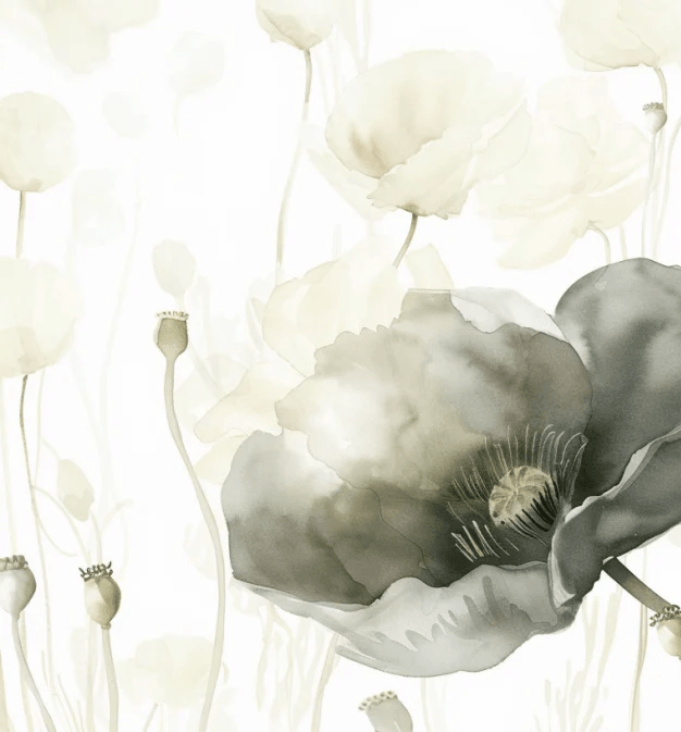 Délice Printanier : Coquelicots Verts et Crème - Illulart: Papier peint panoramique