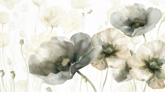 Délice Printanier : Coquelicots Verts et Crème - Illulart: Papier peint panoramique