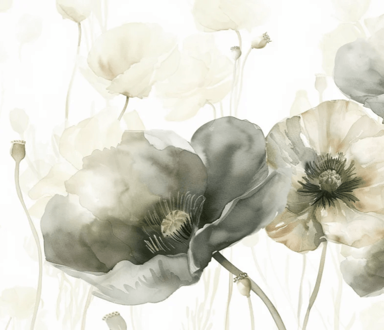 Délice Printanier : Coquelicots Verts et Crème - Illulart: Papier peint panoramique