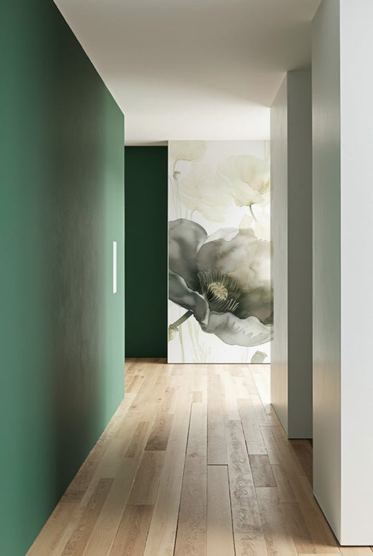 Délice Printanier : Coquelicots Verts et Crème - Illulart: Papier peint panoramique