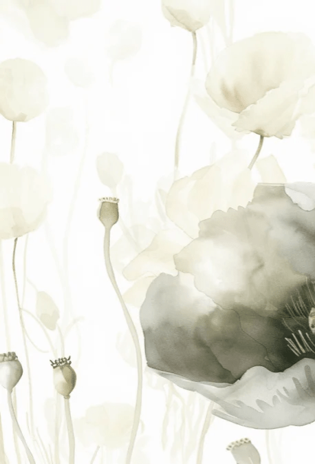 Délice Printanier : Coquelicots Verts et Crème - Illulart: Papier peint panoramique