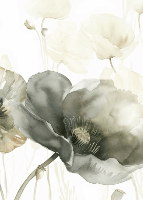 Délice Printanier : Coquelicots Verts et Crème - Illulart: Papier peint panoramique